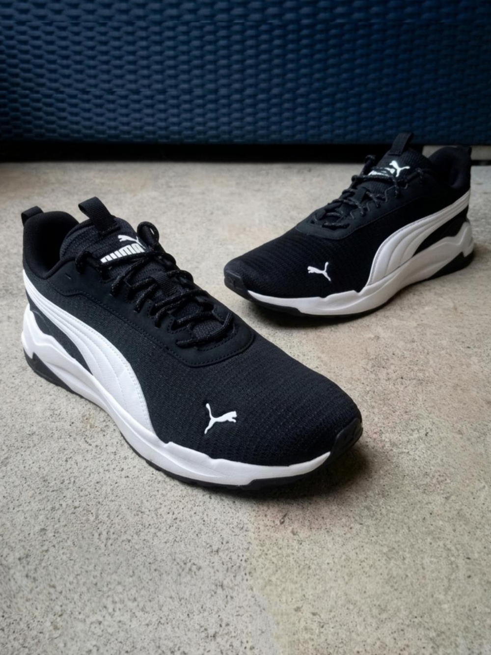 Puma Men's 12 Lightweight Mesh Running Shoes Black White Training Gym Sneakers